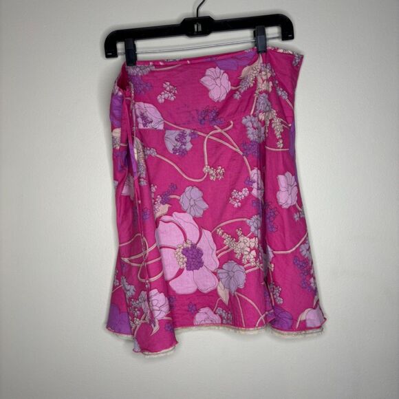 Vintage Calvin Klein y2k A-Line Flare Pink Floral Mini Skirt w Sequins Size 8 - Picture 1 of 7
